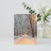 Neige d'hiver dans la carte de vacances de parc (Debout devant)