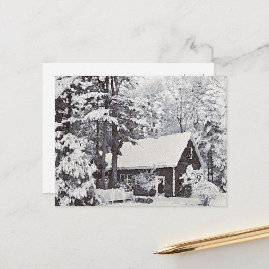 Neige d'hiver sur la carte postale de la ferme (Devant/Arrière en situation)