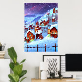 neige et hiver dans le village | AI Art Poster (Bureau à domicile)