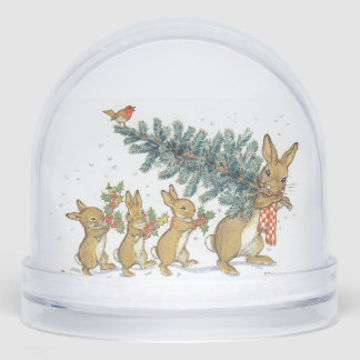 NEIGE GLOBE VINTAGE NOËL ARBRE ET BUNNIES