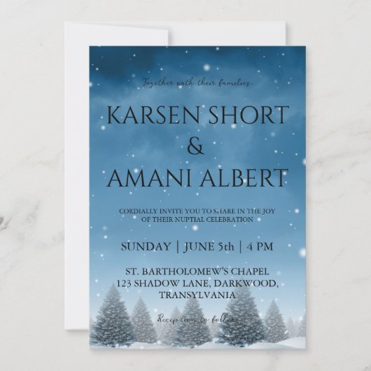 neige hiver merveilleuse invitations de mariage (Devant)