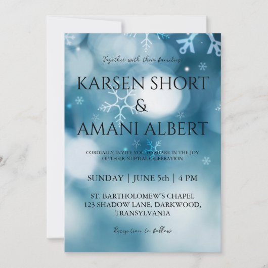 neige hiver merveilleuse invitations de mariage (Devant)