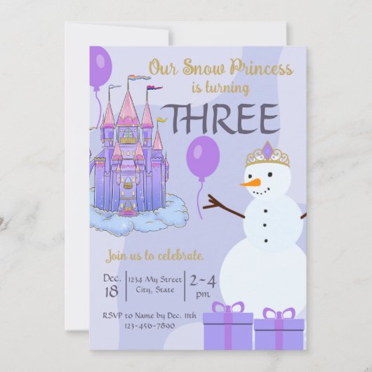 Neige princesse Invitation Anniversaire (Devant)