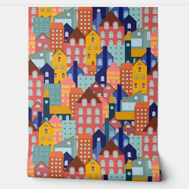 Neighborhood Block City Houses Pattern Behang (Afrollen)