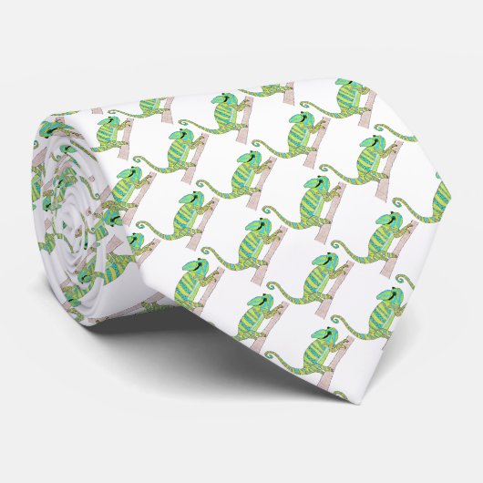 Nekdas (wit) - Groene Kameleon Stropdas (Opgerold)