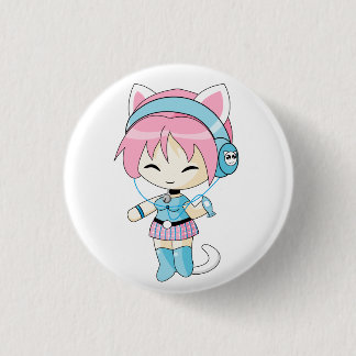 Neko Headphones Girl Ronde Button 3,2 Cm