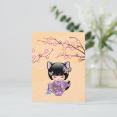 Neko Kokeshi Doll - Kat Ears Geisha Girl Briefkaart (Staand voorkant)