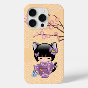 Neko Kokeshi Doll - Kat Ears Geisha Girl iPhone 15 Pro Case