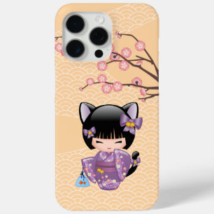 Neko Kokeshi Doll - Kat Ears Geisha Girl iPhone 15 Pro Max Hoesje