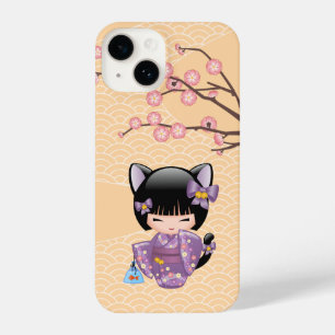 Neko Kokeshi Doll - Kat Ears Geisha Girl iPhone 14 Hoesje