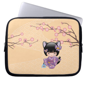 Neko Kokeshi Doll - Kat Ears Geisha Girl Laptop Sleeve