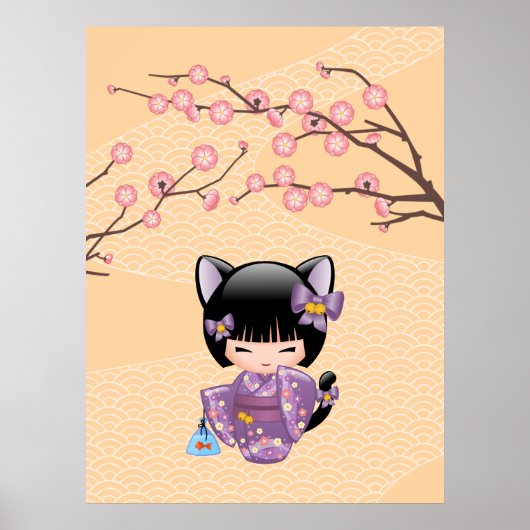 Neko Kokeshi Doll - Kat Ears Geisha Girl Poster (Voorkant)