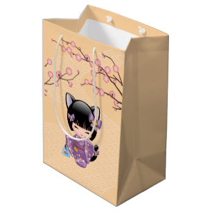 Neko Kokeshi Doll - Kattenoren Geisha Meisje Gegee Medium Cadeauzakje