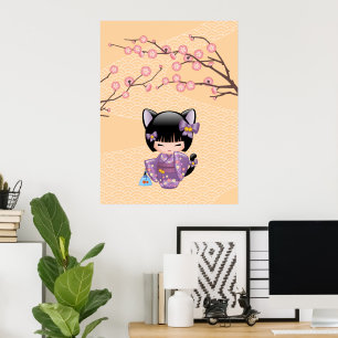Neko Kokeshi Pop - Kat Oren Meisje Poster
