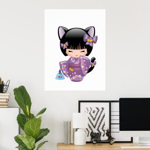 Neko Kokeshi Pop - Kat Oren meisje Poster