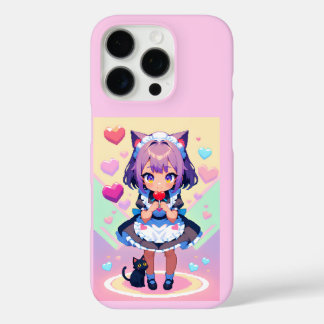 Neko maid anime pixel stijl iPhone 16 pro hoesje
