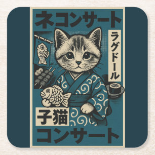 Neko Noodle Nights Vierkante Kartonnen Onderzetter