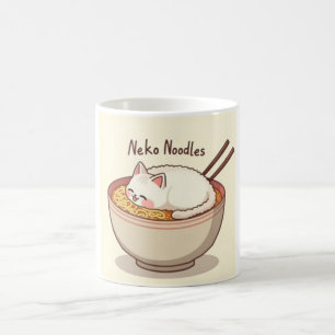 Neko Noodles - Kawaii Cat in Ramen Bowl Illustrati Koffiemok