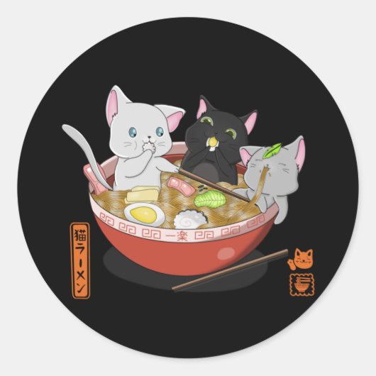 Neko Ramen cat Ronde Sticker (Voorkant)