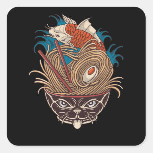 Neko Ramen Vierkante Sticker