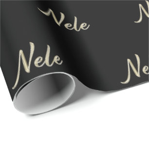 Nele papier cadeau en écriture manuscrite or blanc
