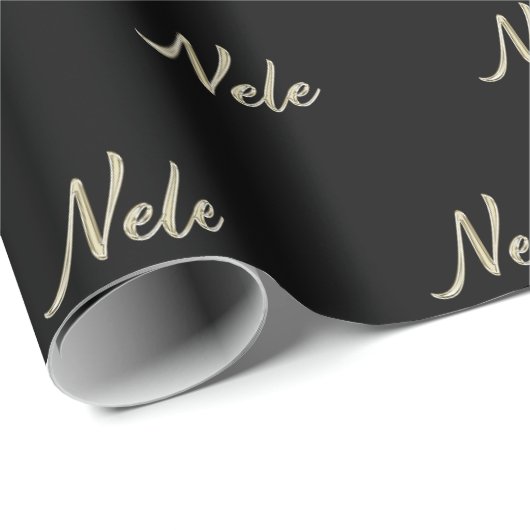 Nele papier cadeau en écriture manuscrite or blanc (Coin rond)