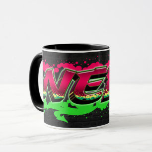 Nele prénom nom Graffiti rouge tasse verte