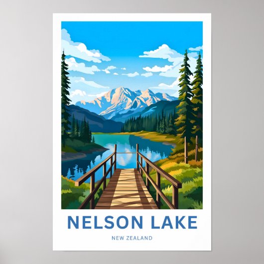 Nelson Lake Nouvelle-Zélande affiche de voyage (Devant)