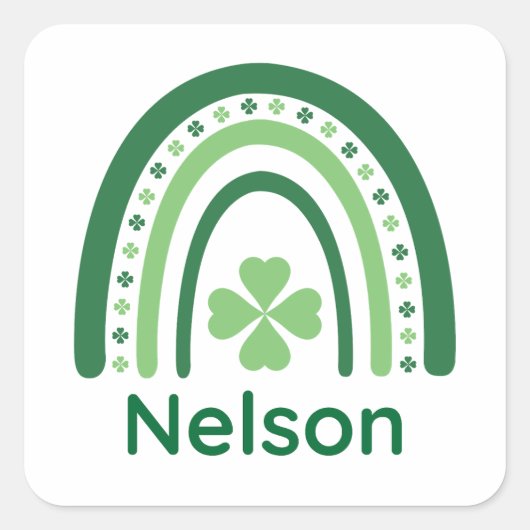 Nelson Name Clover Boho Rainbow Vierkante Sticker (Voorkant)