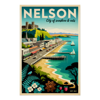 Nelson Nieuw-Zeeland Retro Reisposter Kunst Perfect Poster