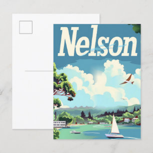 Nelson Nieuw-Zeeland Vintage Travel Illustratie Briefkaart