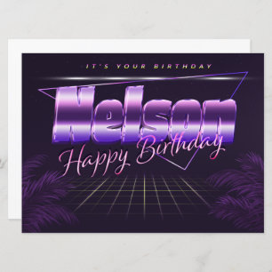 Nelson Nom Prénom lila retro Carte Anniversaire
