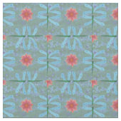 Nénuphars Chic et Libellules sur Tissu Bleu (Fermer)