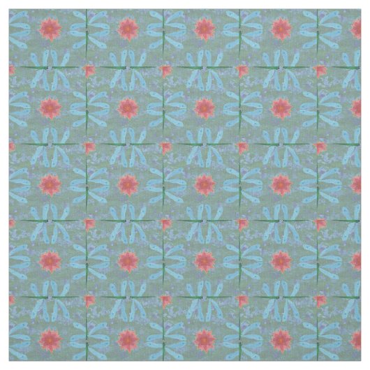 Nénuphars Chic et Libellules sur Tissu Bleu (Échantillon)