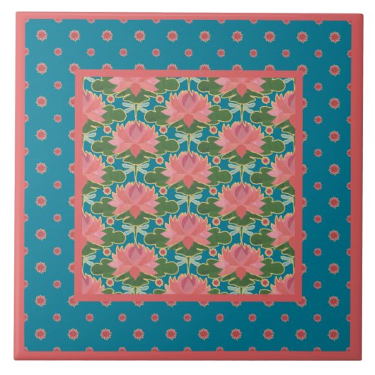 Nénuphars roses, libellules bleues : Carreau de (Devant)