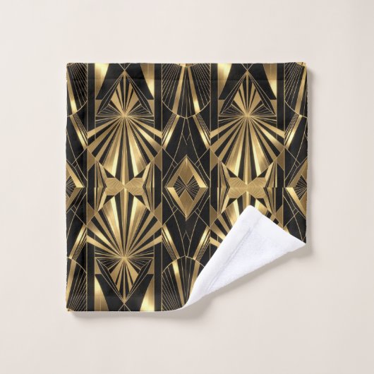 Neo Art Deco Black Gold Geometric Gatsby Bathroom Bad Handdoek (Wasdoekje)