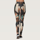 Neo Art Deco Geometric Teal Copper Gold Sunburst Leggings (Achterkant)