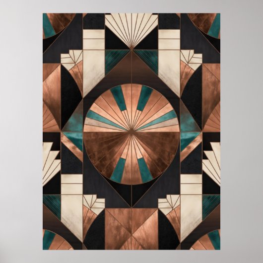 Neo Art Deco Geometric Teal Copper Gold Sunburst Poster (Voorkant)