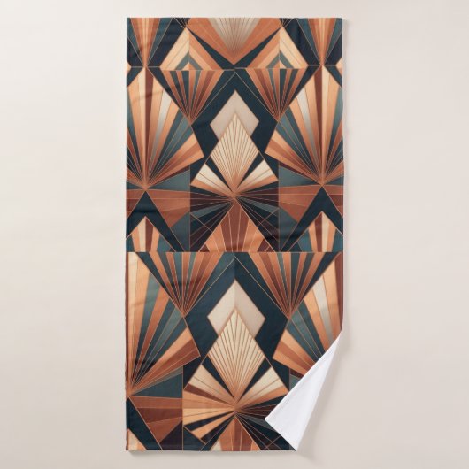 Neo Art Deco Teal Copper Geometric Sunburst (Serviette de bain)