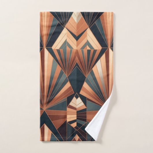 Neo Art Deco Teal Copper Geometric Sunburst Bad Handdoek (Handdoek)