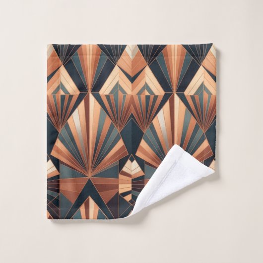 Neo Art Deco Teal Copper Geometric Sunburst Bad Handdoek (Wasdoekje)