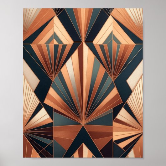 Neo Art Deco Teal Copper Geometric Sunburst Poster (Voorkant)