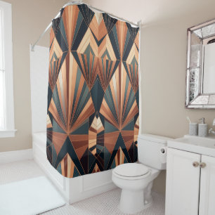 Neo Art Deco Teal Koper Geometrische Zonneburst Douchegordijn
