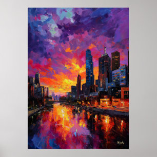 Neo-Expressionistische Melbourne Skyline Levendige Poster