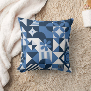 Neo geo design met elegant blauw kleuren design kussen