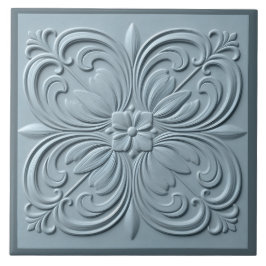 Neo Klassieke Bloemen Blauw Grijs Faux Relief Tegeltje