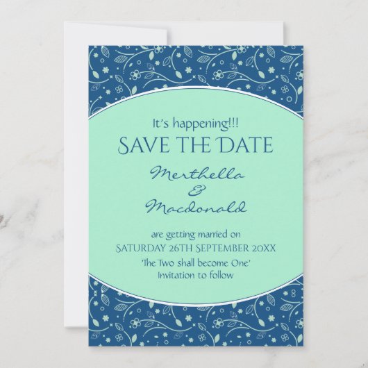 NEO MINT CLASSIC BLUE Het gebeurt Moderne Floral Save The Date (Voorkant)