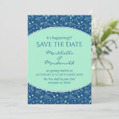 NEO MINT CLASSIC BLUE Het gebeurt Moderne Floral Save The Date (Staand voorkant)