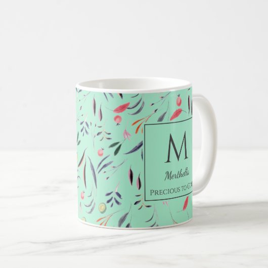 Neo Mint Floral MONOGRAM - AANGEPAST VOOR GOD Koffiemok (Voorkant rechts)