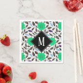 Neo Mint  Floral Poppy Pattern Monogram Servet (Insitu)